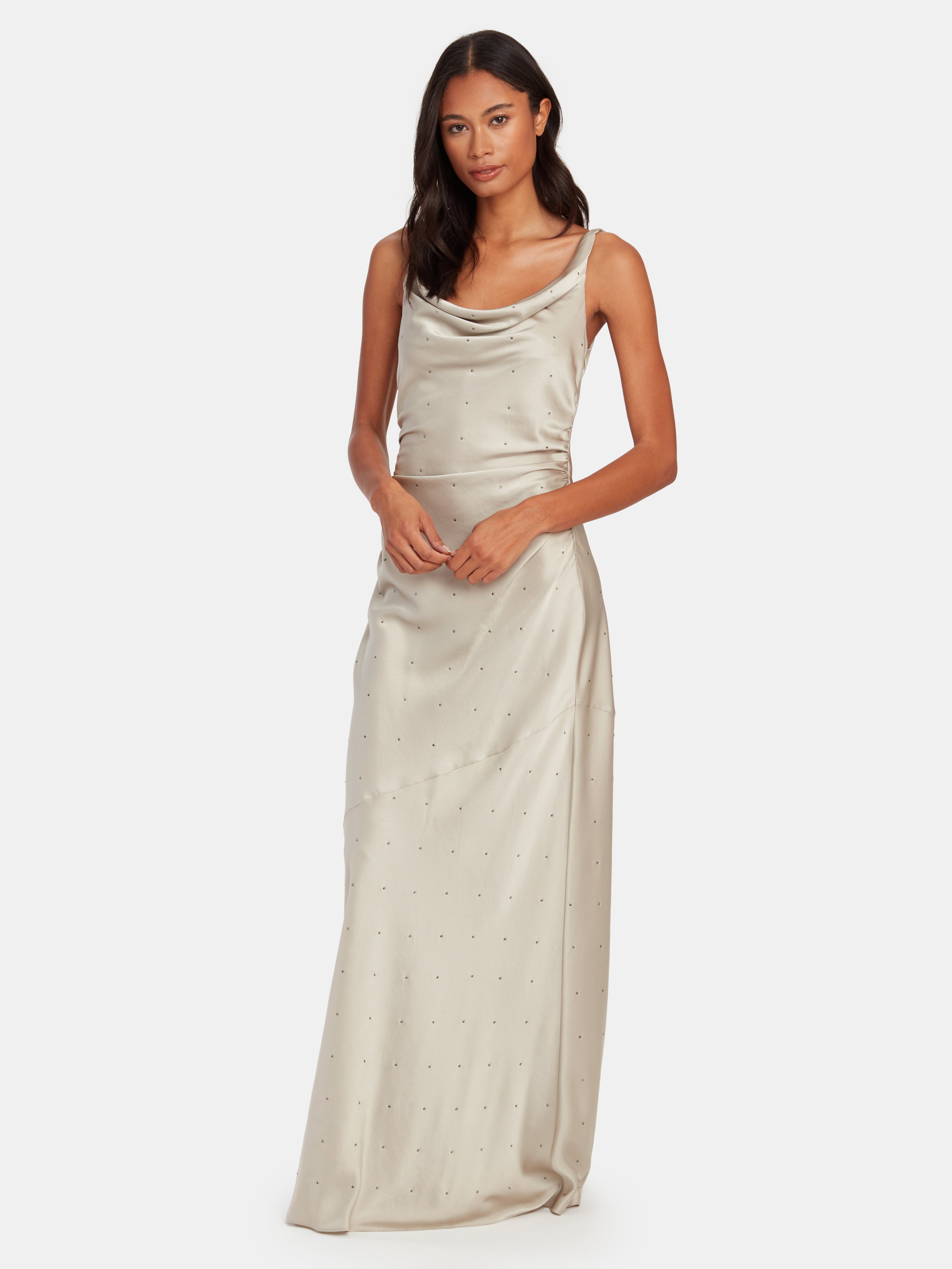 satin cowl neck gown