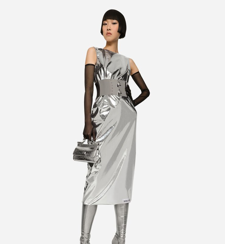 Dolce_and_gabanna Kim Foiled Jersey Calf-length Dress In Grey