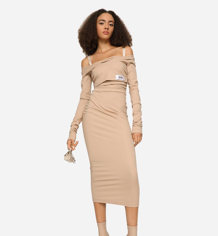 Dolce_and_gabanna Kim Jersey Milano Rib Calf-length Dress In Brown