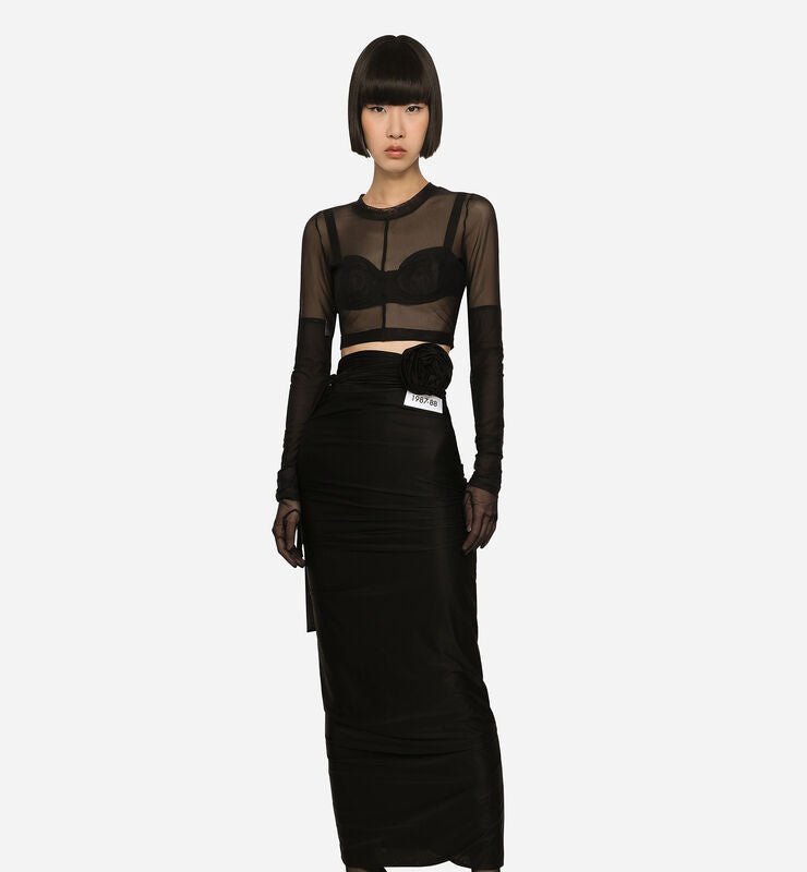 Dolce_and_gabanna Kim Long Spandex Jersey Skirt With Belt In Black