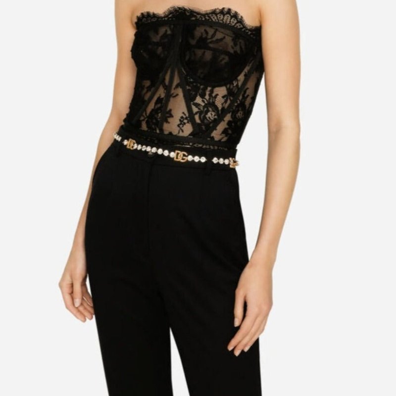 Shop Dolce & Gabbana Black Lace Bustier Top