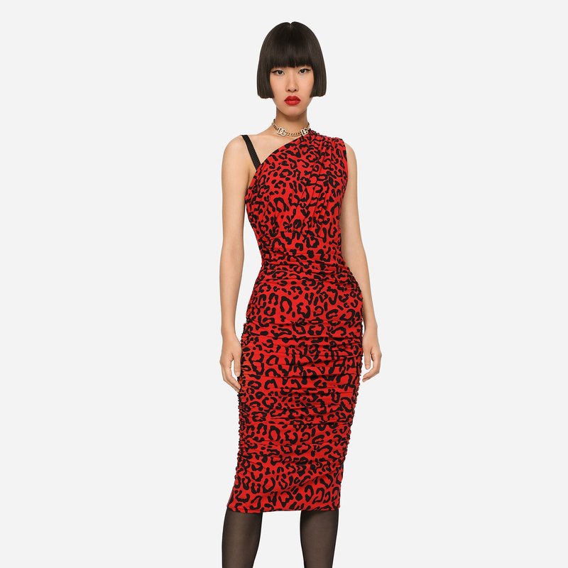 Shop Dolce & Gabbana Leopard Print Jersey Dress In Red
