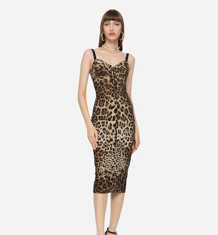 Dolce & Gabbana Marquisette Calf-length Dress In Brown