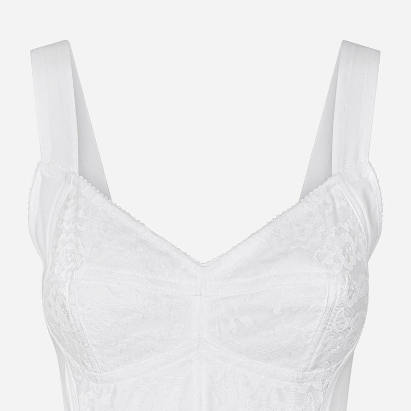 Shop Dolce & Gabbana Shaper Corset Bustier Top In Lace And Jacquard In White