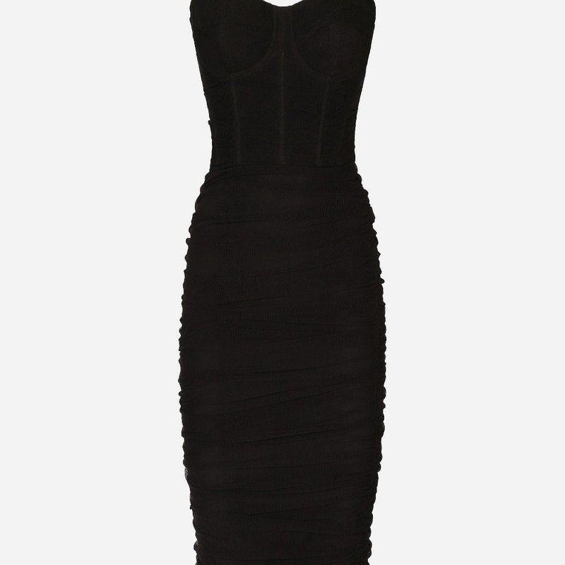 Shop Dolce & Gabbana Tulle Midi Dress In Black
