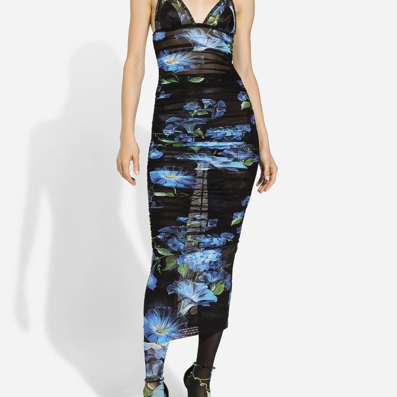 Shop Dolce & Gabbana Tulle Slip Dress In Blue