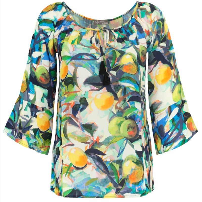 Shop Dolcezza Printed Peasant Blouse In Multi In Green