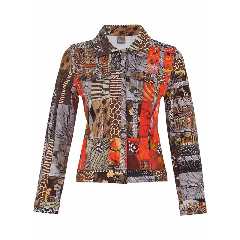 Shop Dolcezza Red Black Quilt Button Front Jacket In Animal Multi In Orange