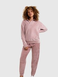 London Velour Collared Sweatshirt - Dusty Pink