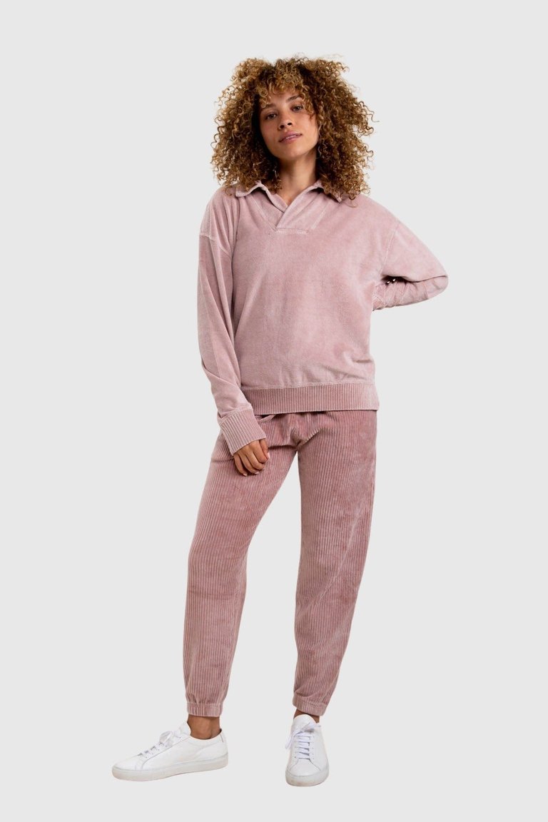 London Velour Collared Sweatshirt - Dusty Pink