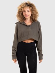 Lydia Cropped Waffle Pullover - Olive 21