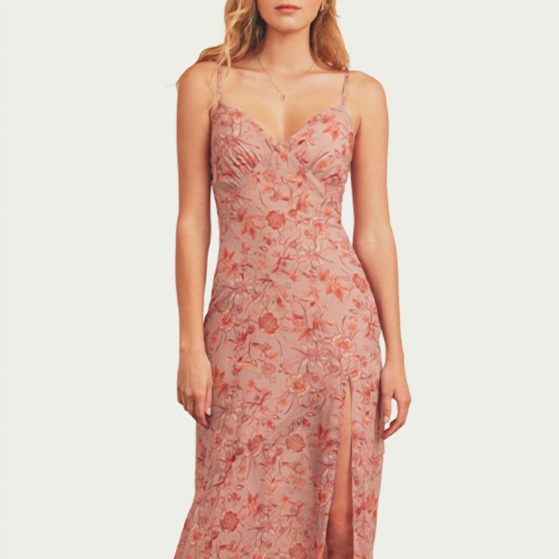 Shop Dress Forum Floral-print Tie-detailed Midi Slip Dress In Mauve/multi In Pink