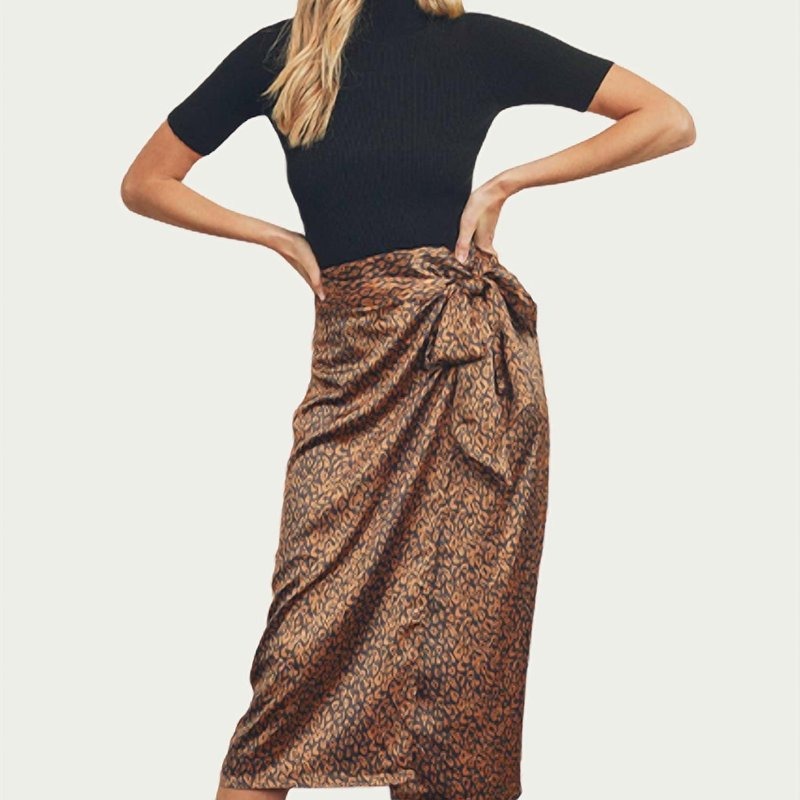 Shop Dress Forum Leopard-print Satin Wrap Midi Skirt In Grey