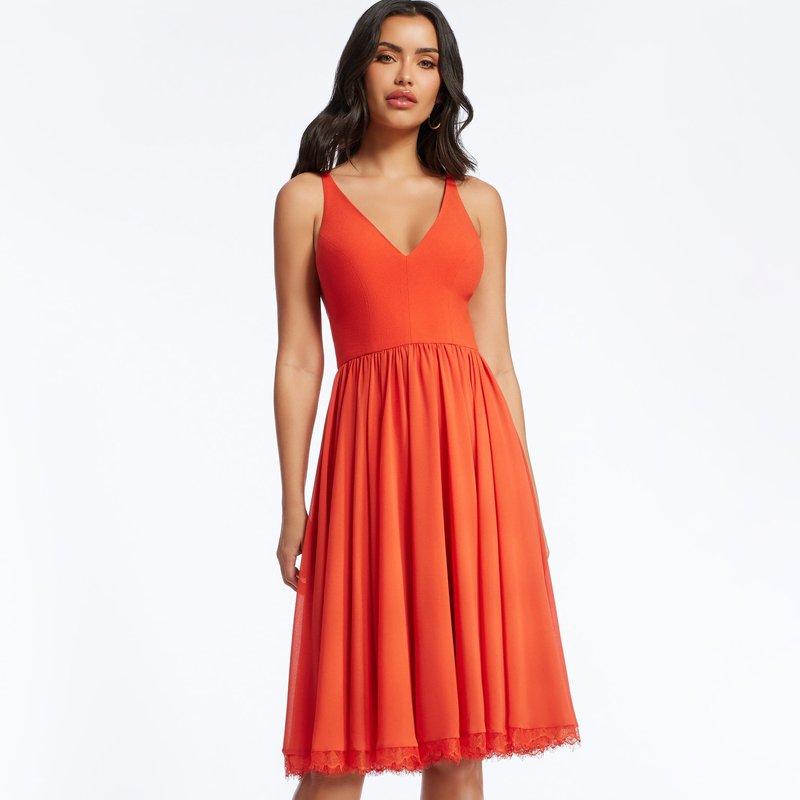 DRESS THE POPULATION DRESS THE POPULATION ALICIA POPPY FIT AND FLARE MIDI DRESS