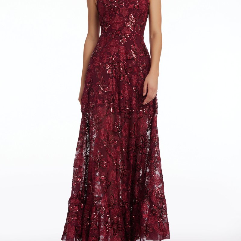 Dress The Population Anable Sequin Embroidery Gown In Red