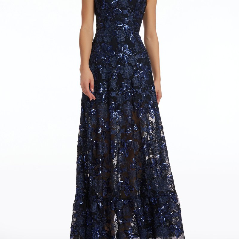 Dress The Population Anable Sequin Embroidery Gown In Blue