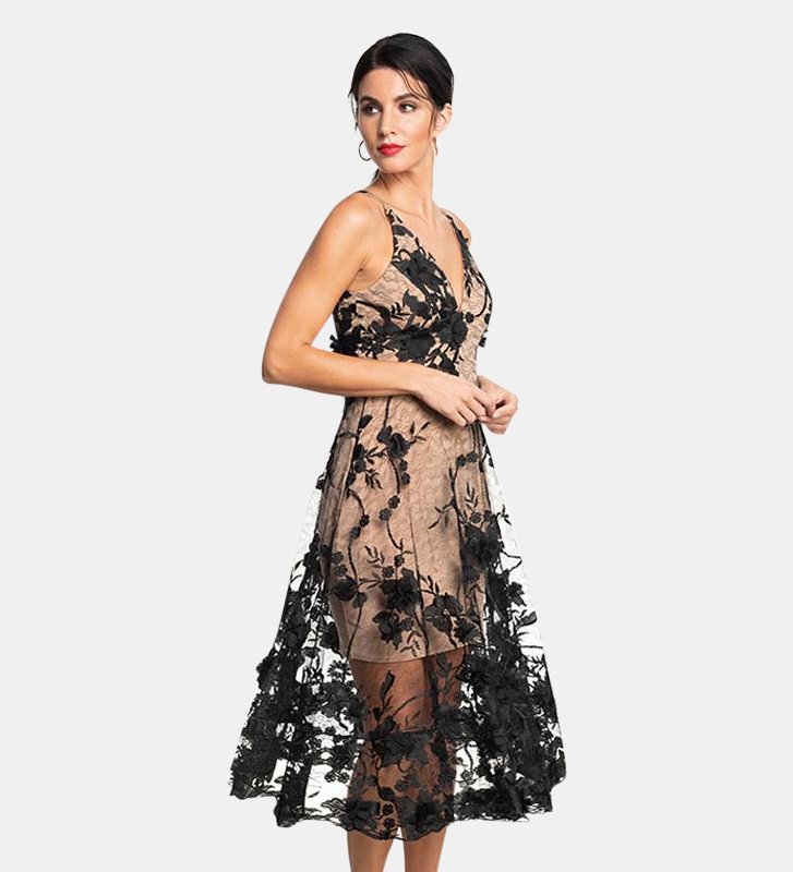 Dress The Population Audrey Dress In Black/nude