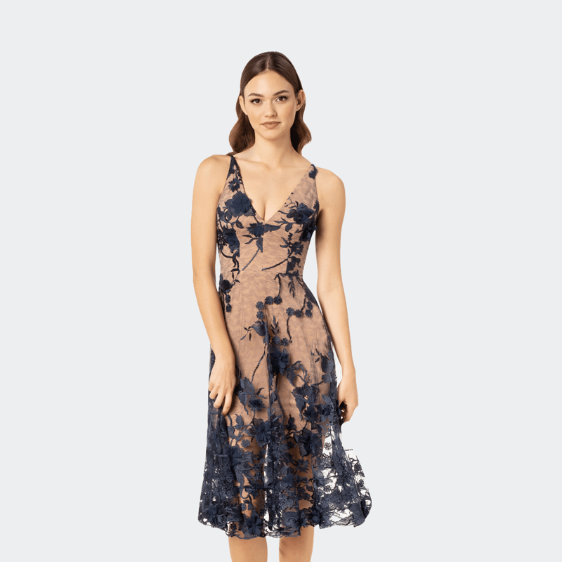 Dress The Population Audrey Dress In Navy/nude