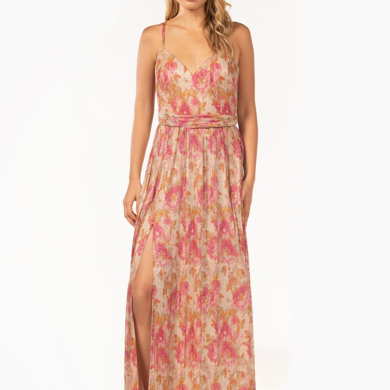 Dress The Population Women's Chrissy V-neck Shimmer Gown In Pink