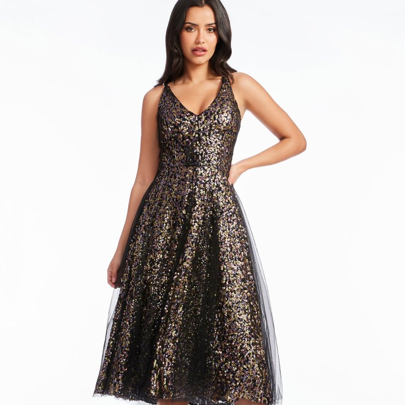 DRESS THE POPULATION COURTNEY SCATTERED SEQUIN DRESS