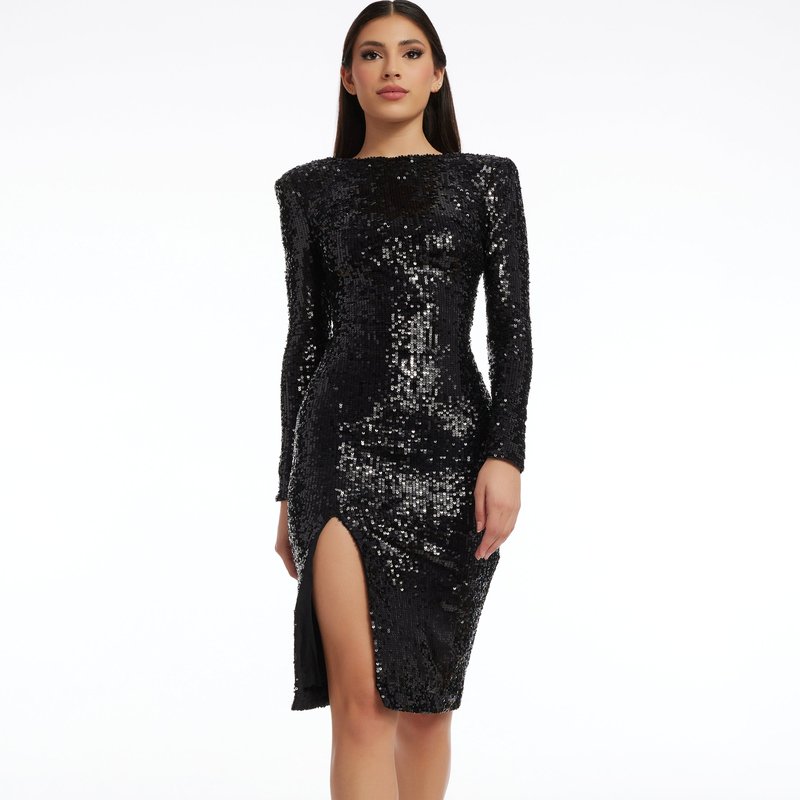 Dress The Population Natalie Placement Sequin Dress In Black