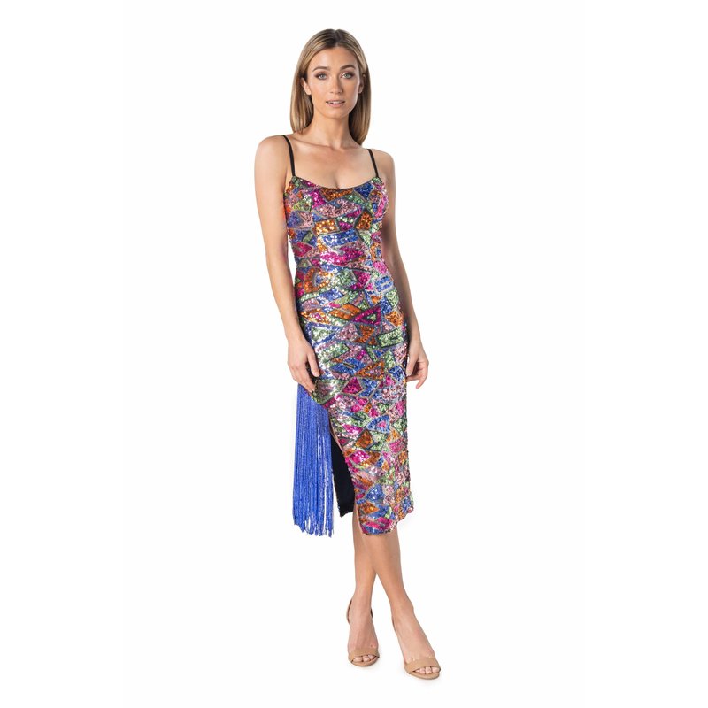 Dress The Population Rory Abstract Sequin Dress In Blue