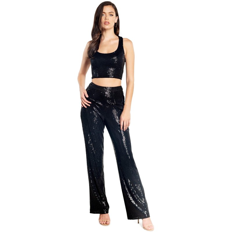 Dress The Population Sequin Wide Leg Pant In Black