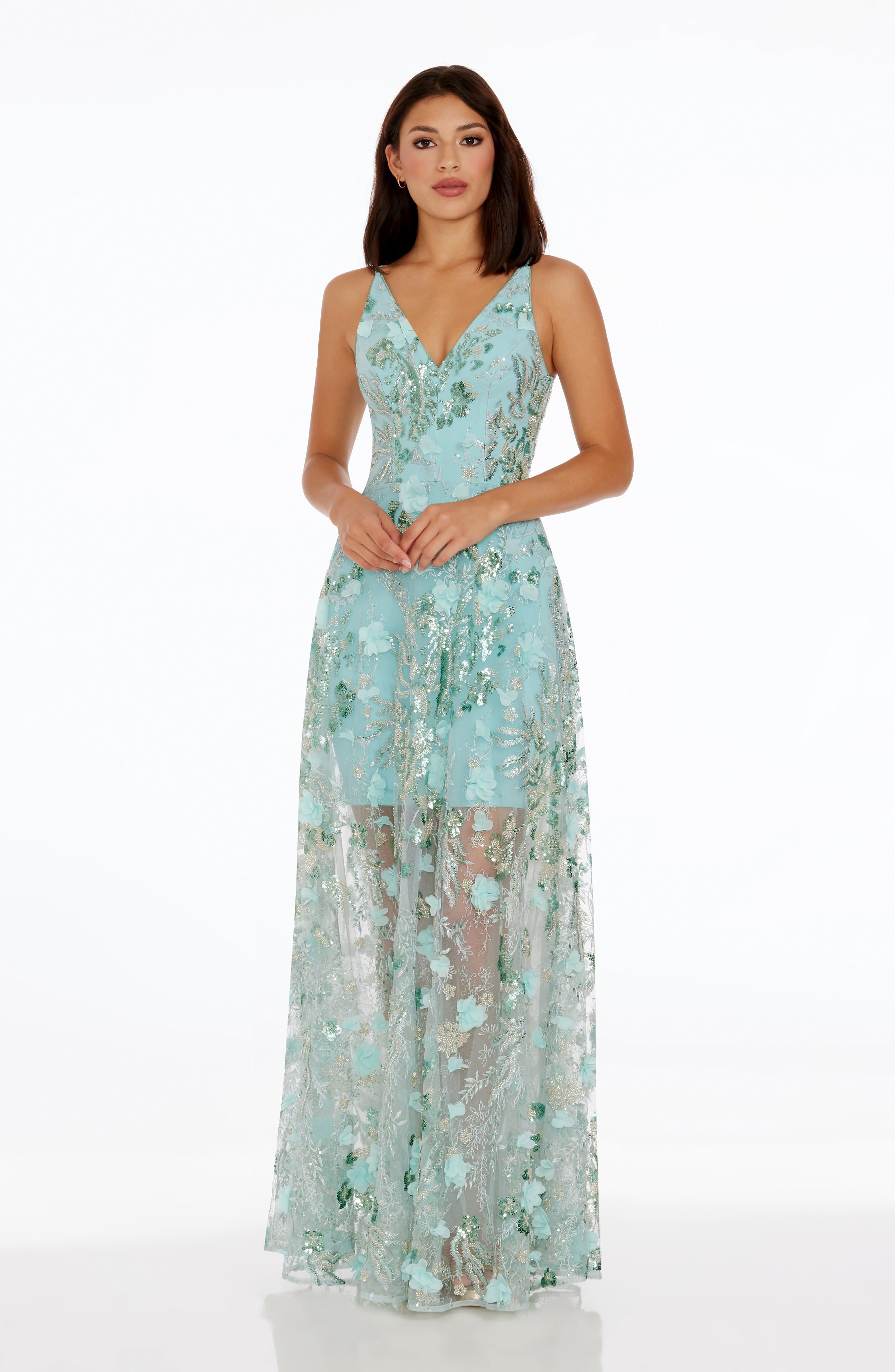 Dress The Population Sidney Bead & Sequin Floral Appliqué Gown In Green |  ModeSens