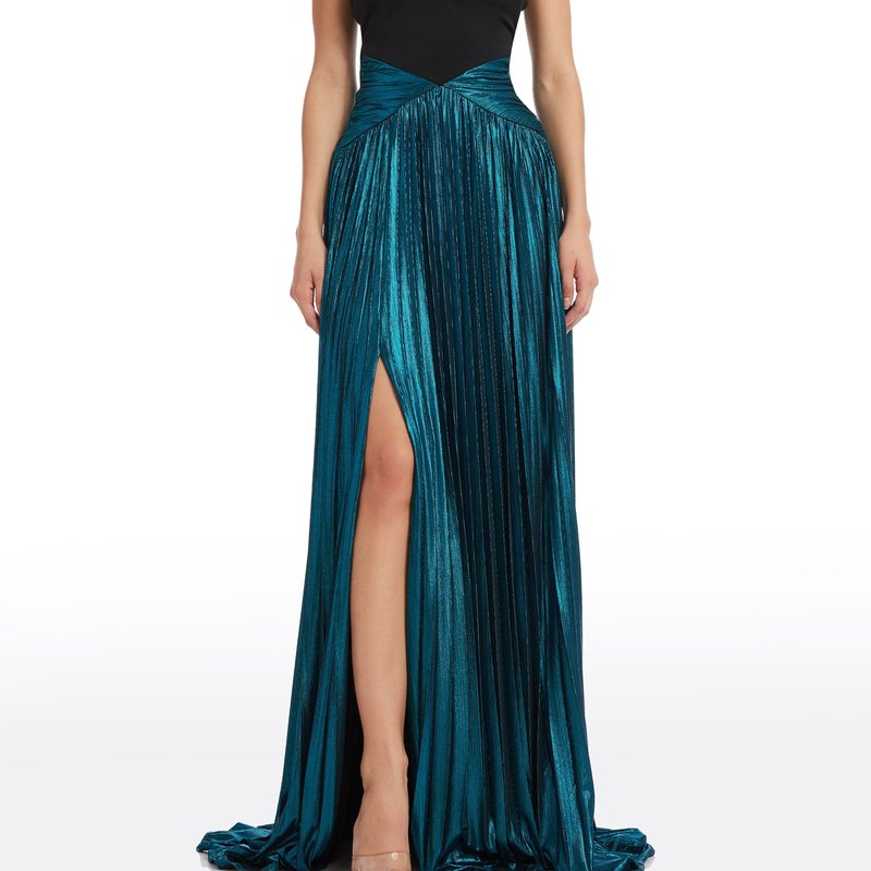 DRESS THE POPULATION TUULI BLACK AND TEAL METALLIC GOWN
