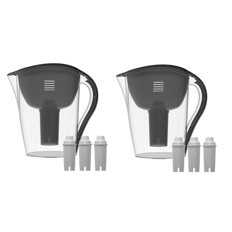 Drinkpod 2 Ultra Premium Alkaline Water Pitchers 3.5l Capacity Includes 6 Filters In Black