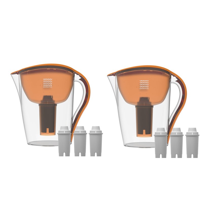 Drinkpod 2 Ultra Premium Alkaline Water Pitchers 3.5l Capacity Includes 6 Filters In Orange