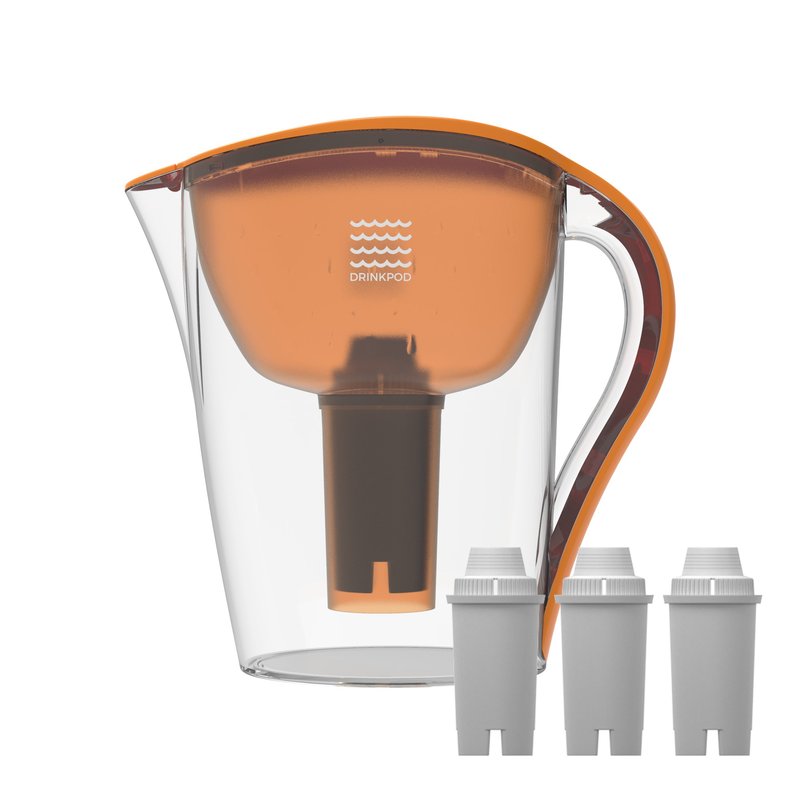 Drinkpod Alkaline Water Pitcher 2.5l Capacity Includes 3 Filters In Orange