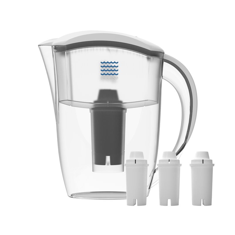 Drinkpod Alkaline Water Pitcher 2.5l Capacity Includes 3 Filters In White