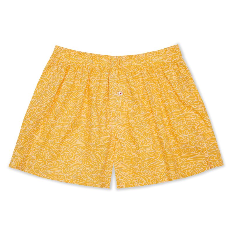 Druthers Organic Cotton Japanese Waves Boxer Shorts In Yellow