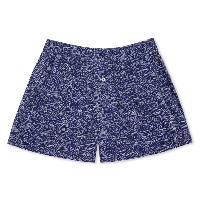 Druthers Organic Cotton Japanese Waves Boxer Shorts In Blue