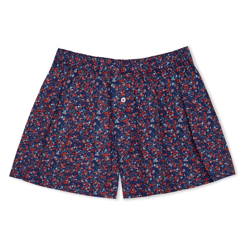 Druthers Organic Cotton Micro Floral Boxer Shorts In Blue