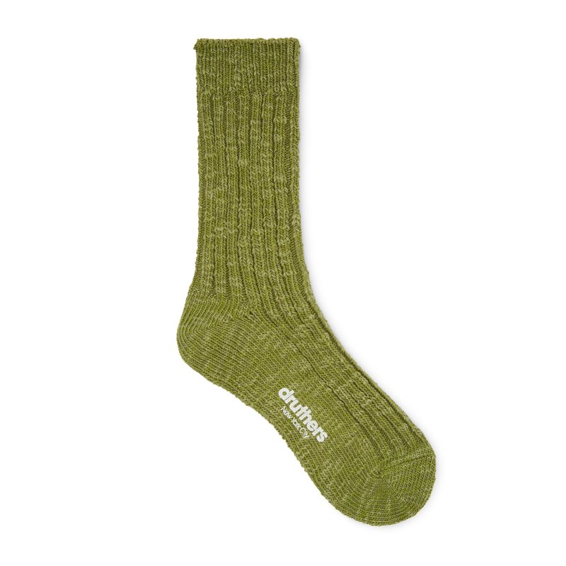 Druthers Organic Cotton Rib Slub Crew Sock (olive) In Green