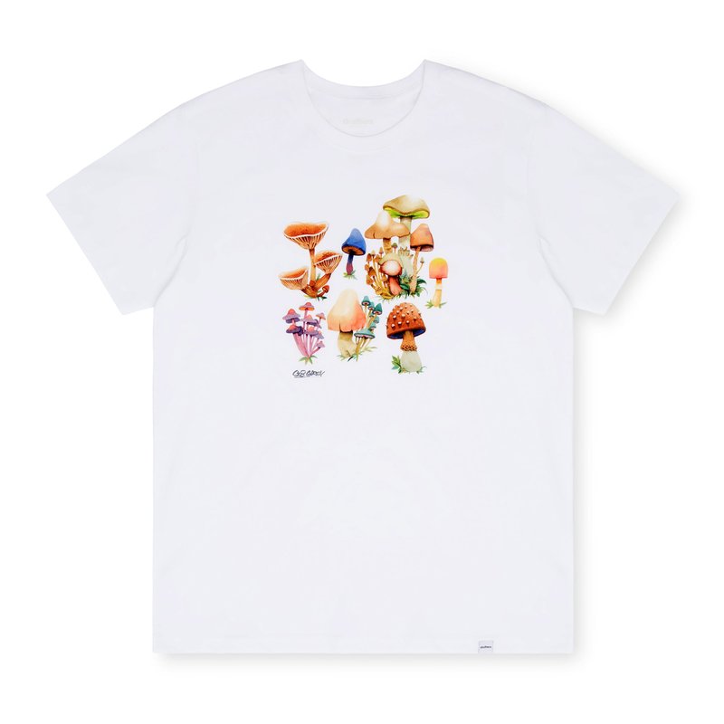Druthers Organic Cotton Seb Gorey Watercolor Shrooms T-shirt In White
