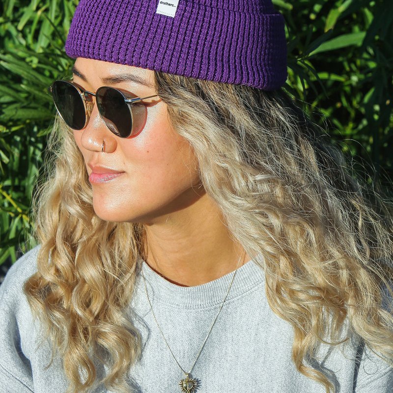Shop Druthers Organic Cotton Waffle Knit Beanie In Purple