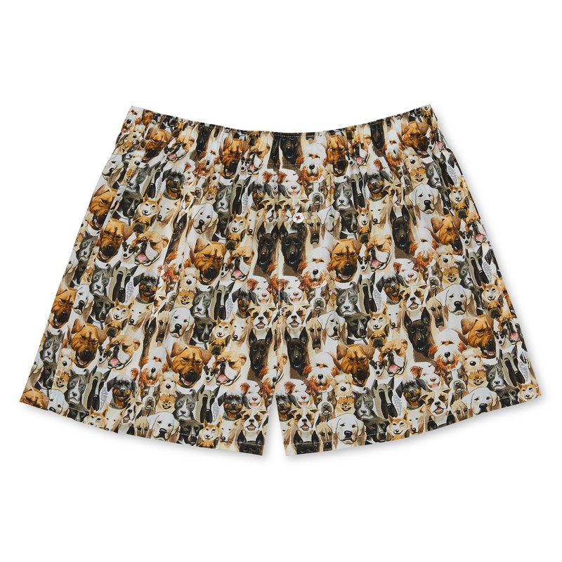 Druthers Organic Cotton Watercolor Dogs Boxer Shorts In White