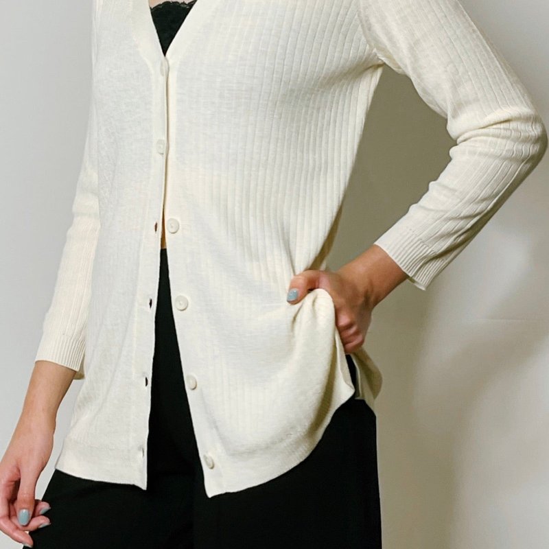 Duettenyc Ribbed Knit Cashmere Blend Cardigan In White