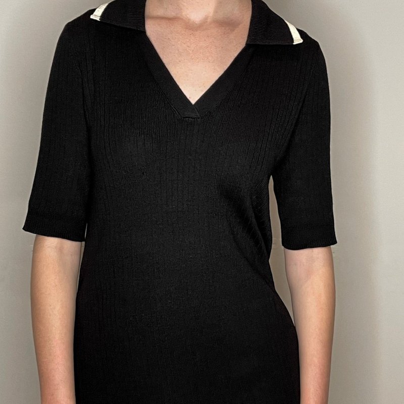 Shop Duettenyc Ribbed Knit Cashmere Blend Polo In Black
