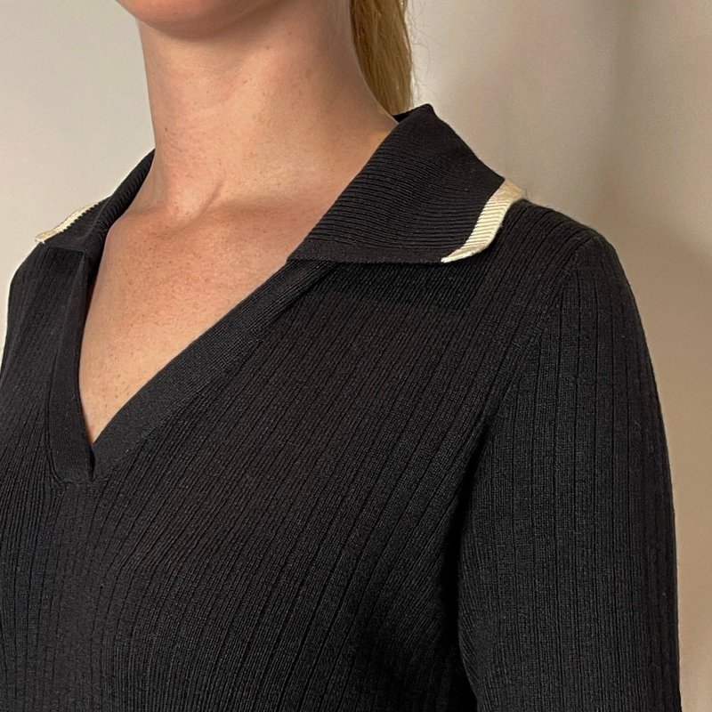 Shop Duettenyc Ribbed Knit Cashmere Blend Polo In Black