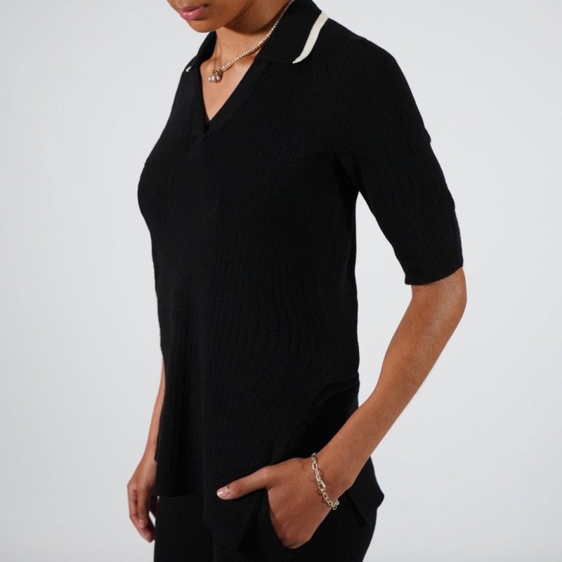 Duettenyc Ribbed Knit Cashmere Blend Polo In Black