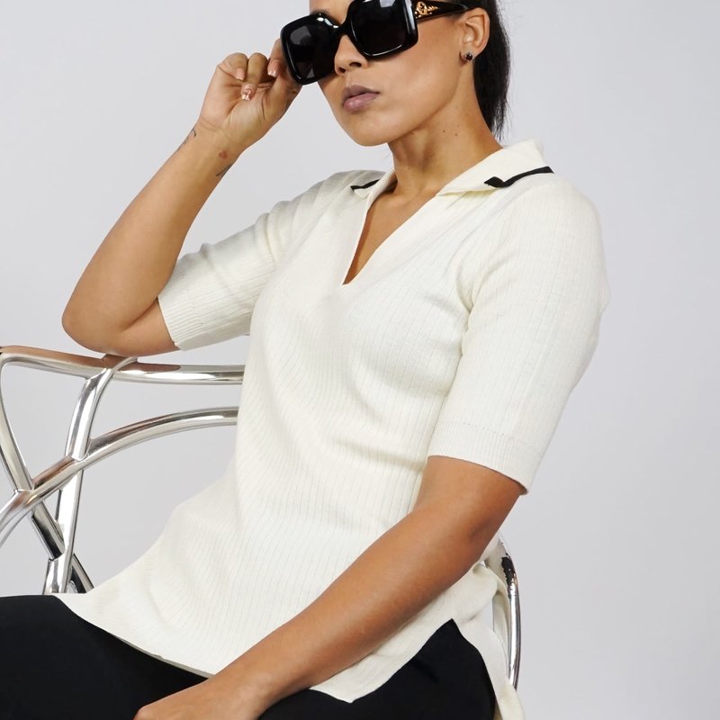 Duettenyc Ribbed Knit Cashmere Blend Polo In White