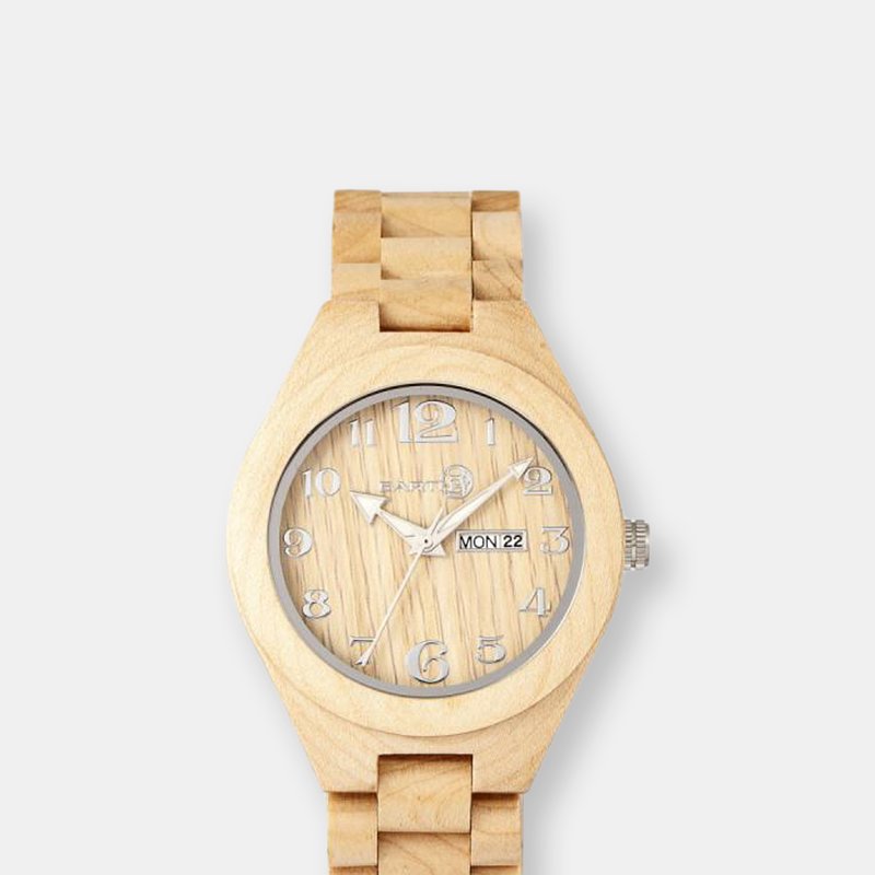 Earth Wood Sapwood Bracelet Watch W/date In Khaki/tan