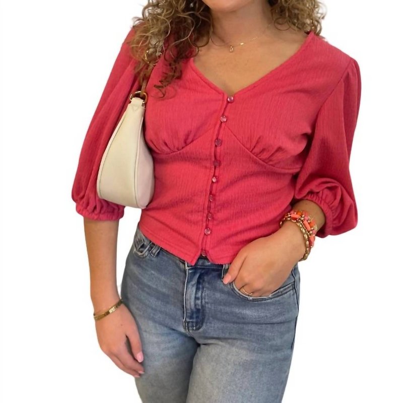 Easel Bubble Sleeve Top In Pink