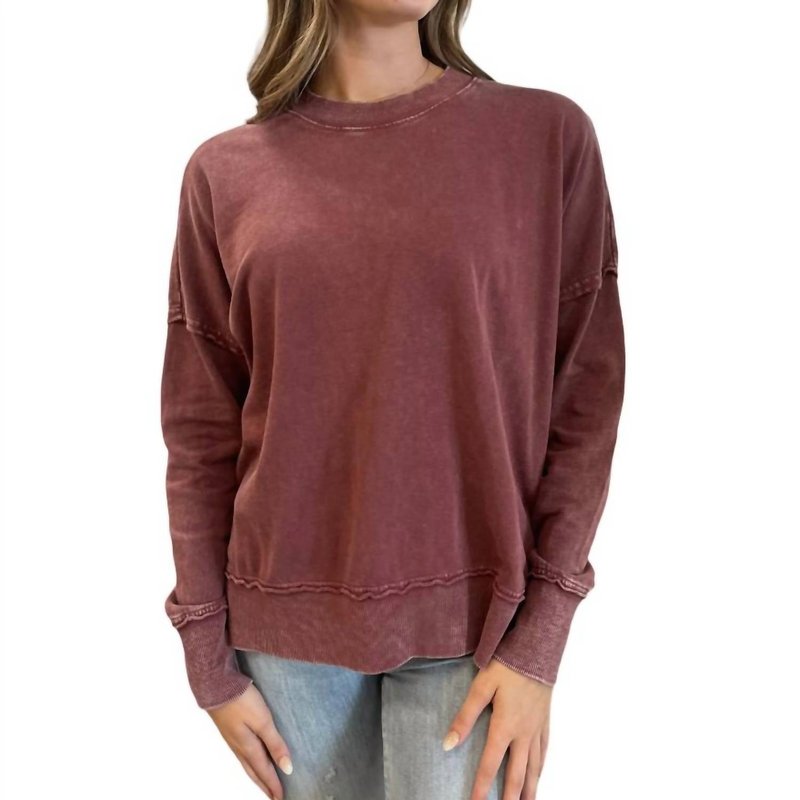 Shop Easel Mineral Washed Crew Neck Sweatshirt In Red