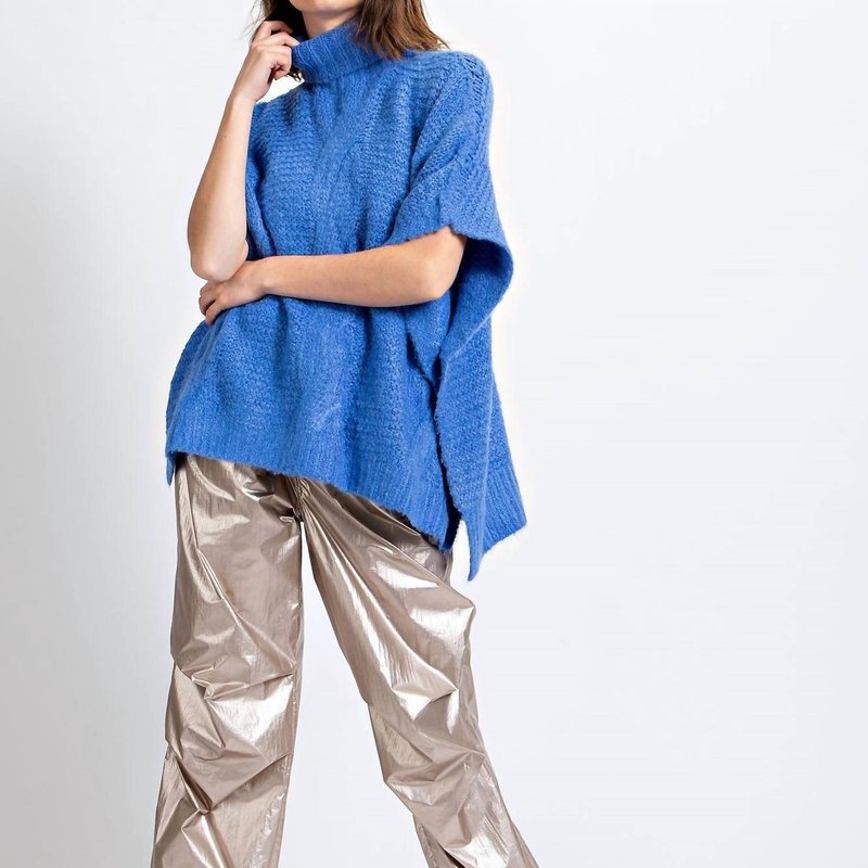 Easel Poncho Style Sweater In Blue