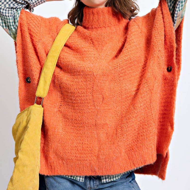 Shop Easel Poncho Style Sweater In Orange